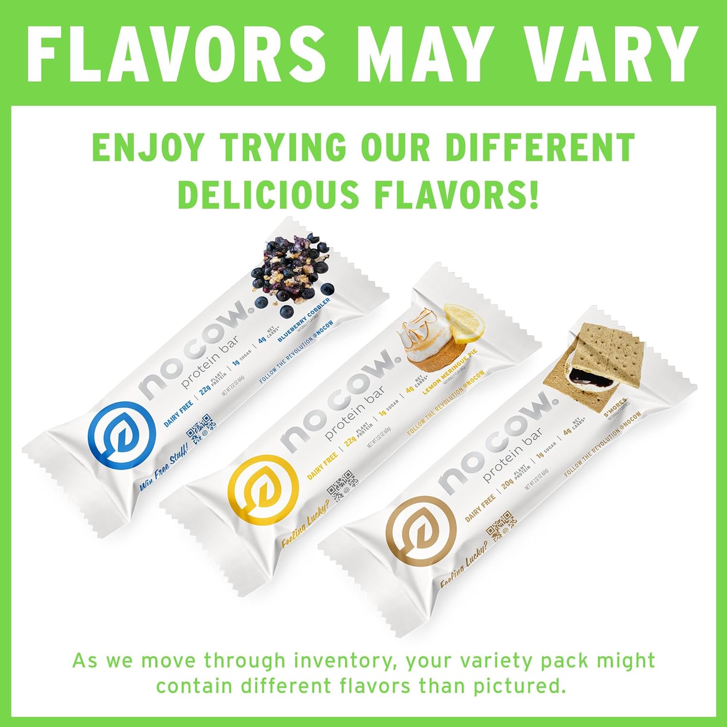 No Cow Protein Bars Sampler Pack - 20g Vegan Protein, High Fiber, Low Sugar, Keto & Gluten Free (12 Bars)