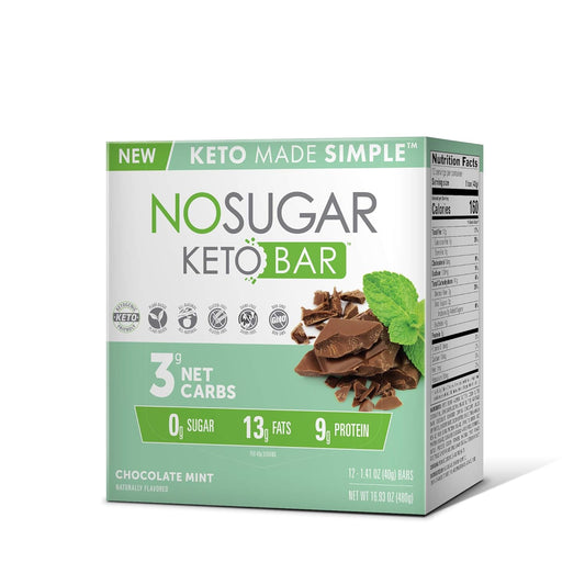 No Sugar Keto Bar Snack - Chocolate Mint Flavor, Low Carb & Keto Friendly (12 Bars, 1.41oz Each)