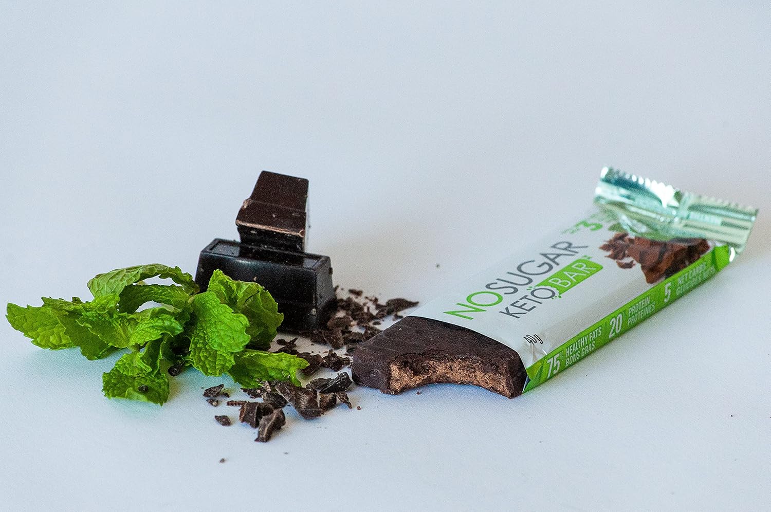 No Sugar Keto Bar Snack - Chocolate Mint Flavor, Low Carb & Keto Friendly (12 Bars, 1.41oz Each)