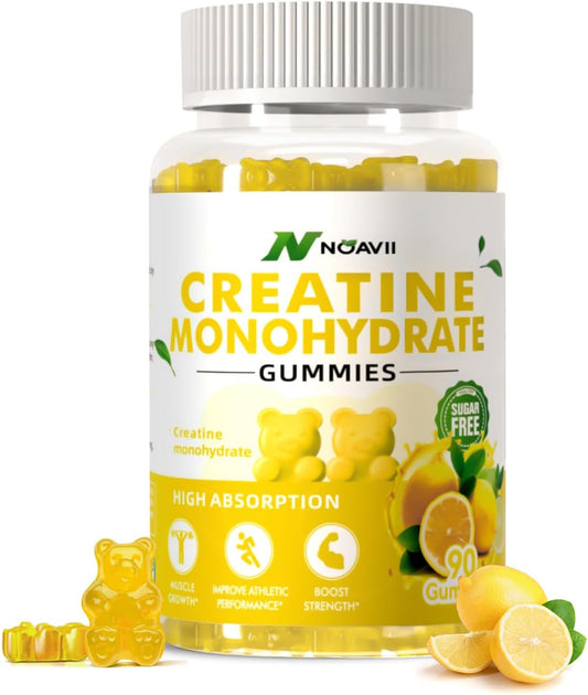 NOAVII Creatine Monohydrate Gummies 5000mg - Muscle Strength & Energy Boost - 90 Lemon Gummies