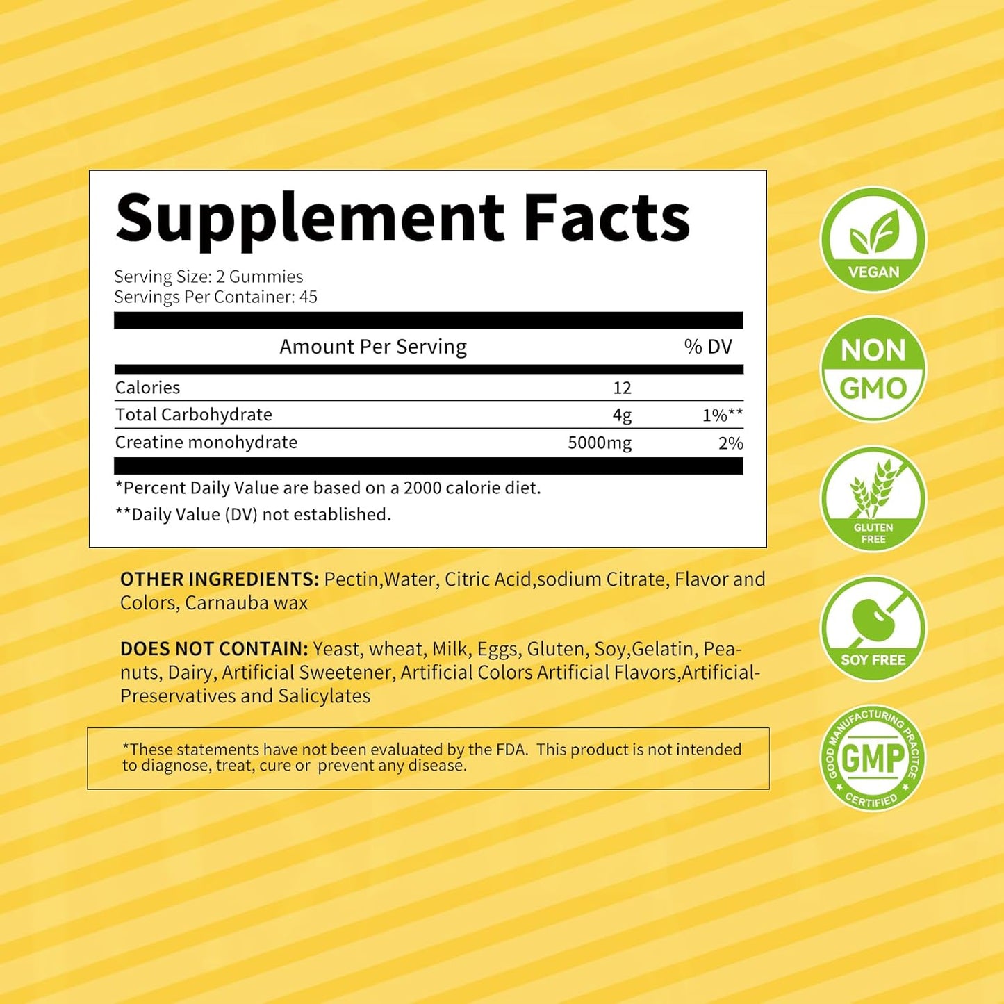 NOAVII Creatine Monohydrate Gummies 5000mg - Muscle Strength & Energy Boost - 90 Lemon Gummies