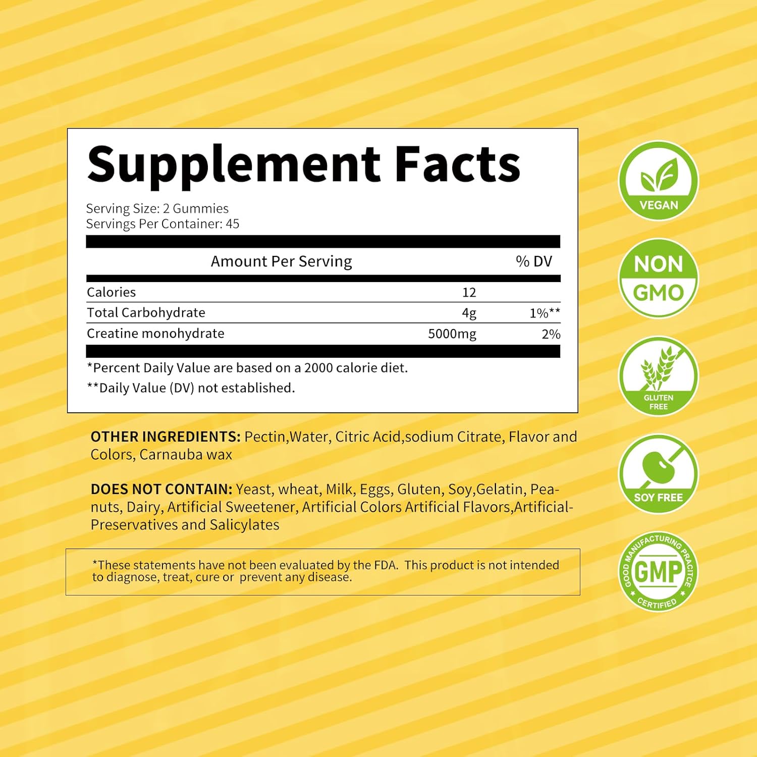 NOAVII Creatine Monohydrate Gummies 5000mg - Muscle Strength & Energy Boost - 90 Lemon Gummies