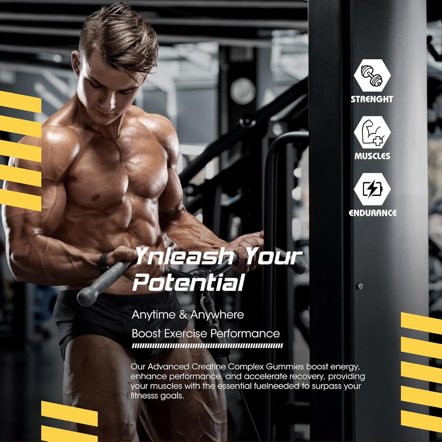 NOAVII Creatine Monohydrate Gummies 5000mg - Muscle Strength & Energy Boost - 90 Lemon Gummies