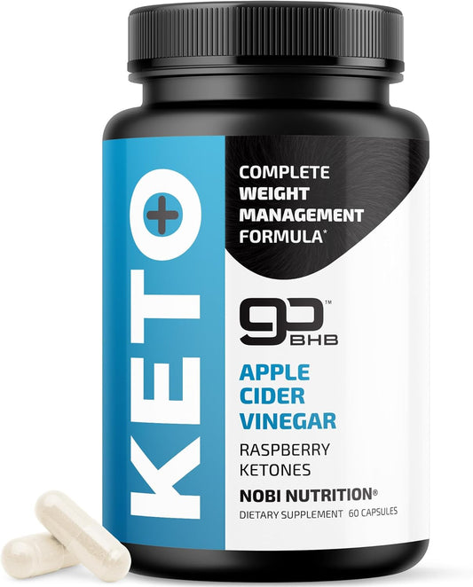 Nobi Nutrition Keto Pills with Apple Cider Vinegar & BHB - 1000mg Exogenous Ketones for Metabolism & Ketosis Support - Gluten-Free 60 Capsules