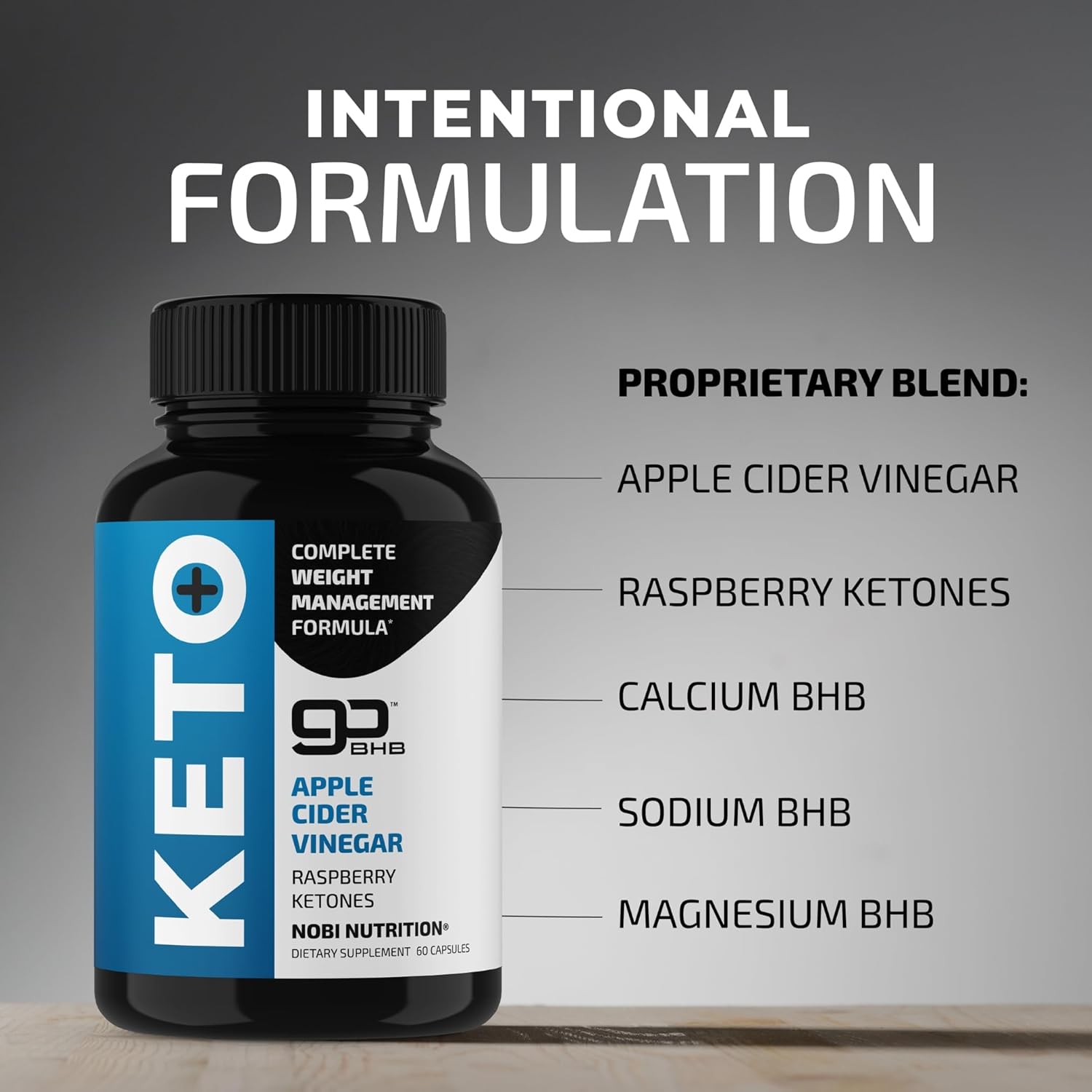 Nobi Nutrition Keto Pills with Apple Cider Vinegar & BHB - 1000mg Exogenous Ketones for Metabolism & Ketosis Support - Gluten-Free 60 Capsules