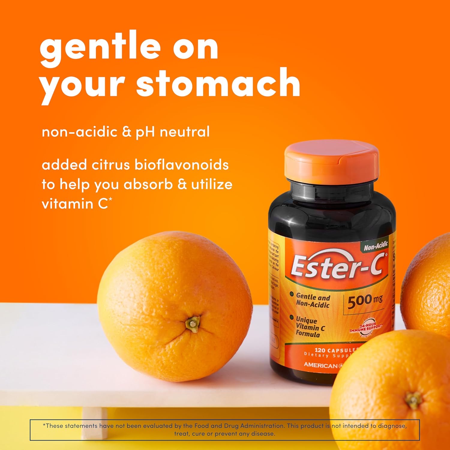 Non-Acidic Vitamin C Capsules with Citrus Bioflavonoids - Gentle on Stomach, Non-GMO, 500mg, 240 Count - 120 Servings