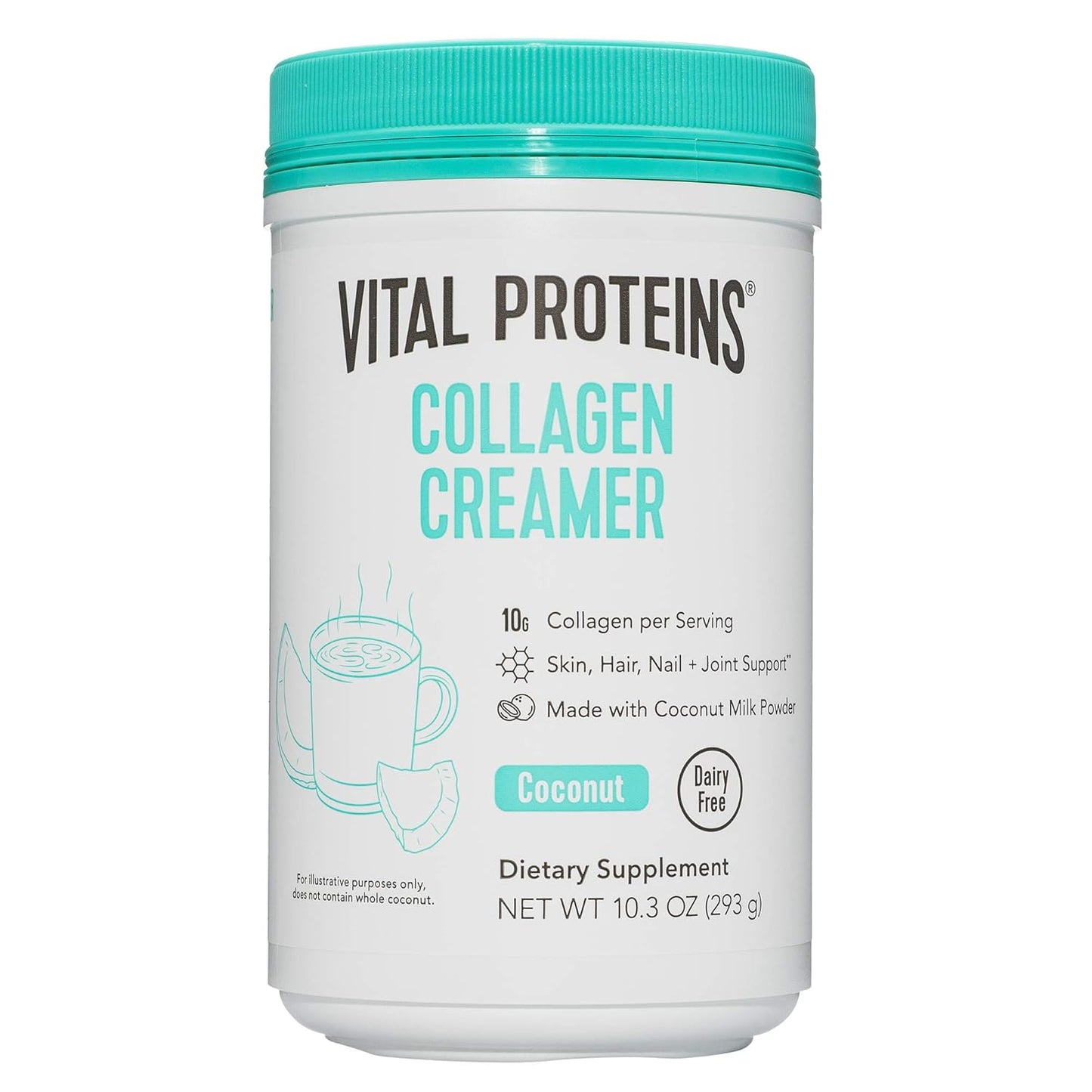 Non-Dairy Collagen Coffee Creamer with MCTs - Coconut Flavor - 10.3oz - Supports Hair, Skin, Nails - Low Sugar Supplement