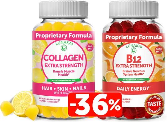 Non-GMO Anti Aging Collagen & Biotin Gummies Bundle for Hair, Skin, & Youth - Men & Women - 30 Days