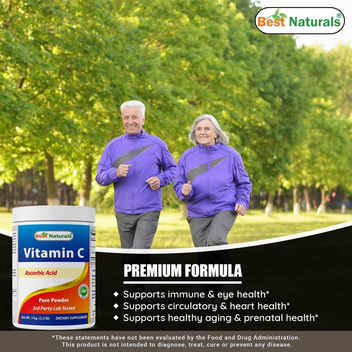 Non-GMO Best Naturals 100% Pure Vitamin C Powder 1 lb (454g) - Pack of 3