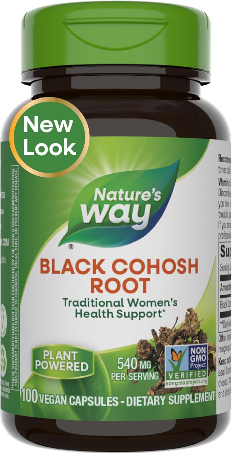 Non-GMO Black Cohosh Root Capsules for Women's Health Support - 540mg per Serving, Vegan, 100 Capsules - Nature's Way