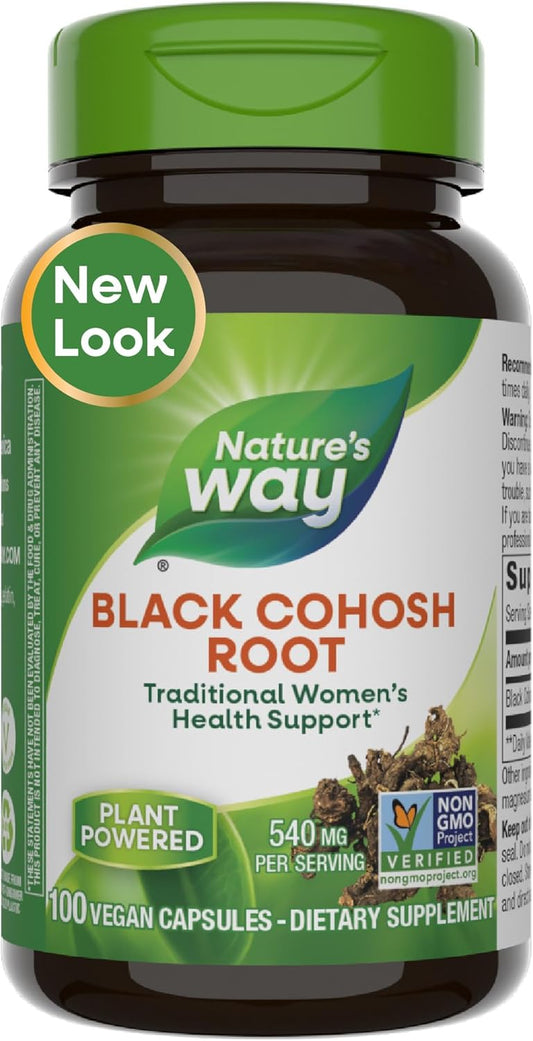 Non-GMO Black Cohosh Root Capsules for Women's Health Support - 540mg per Serving, Vegan, 100 Capsules - Nature's Way
