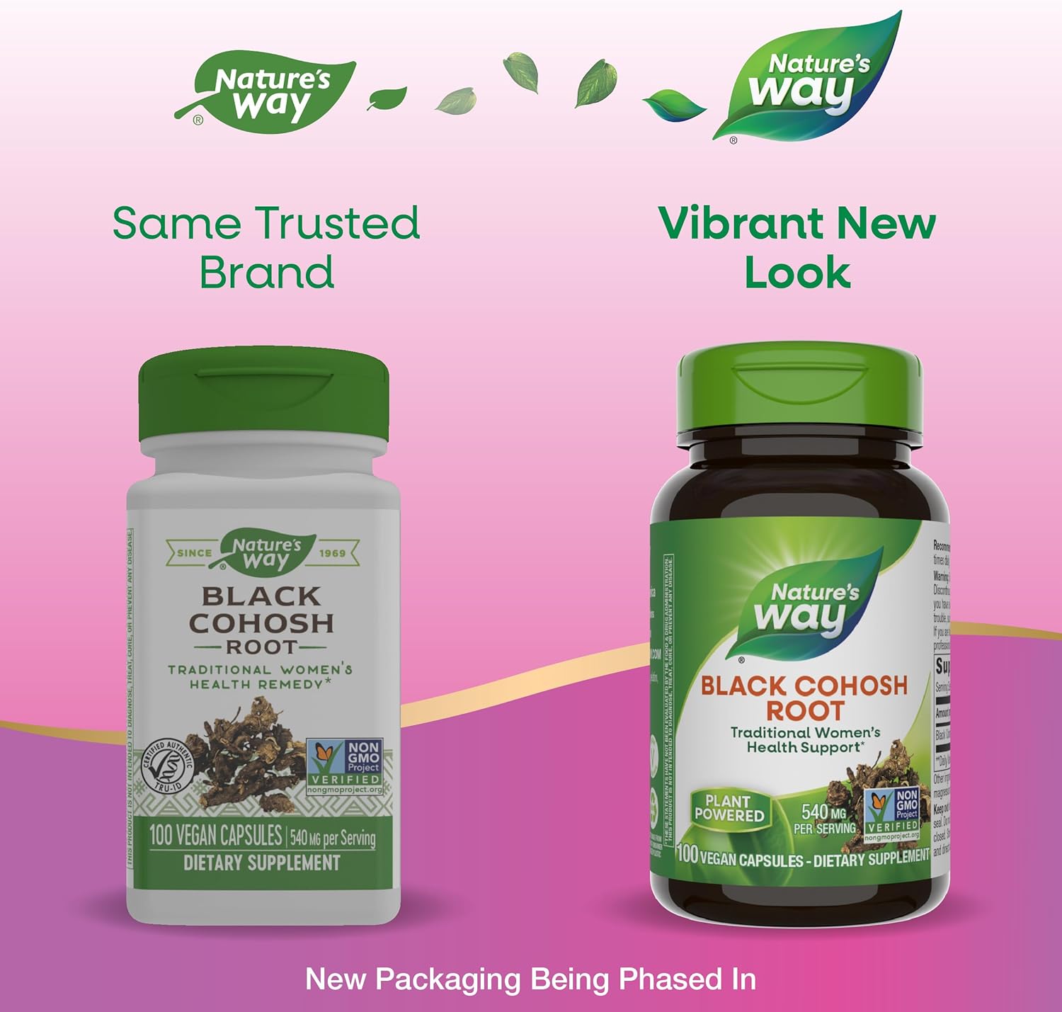 Non-GMO Black Cohosh Root Capsules for Women's Health Support - 540mg per Serving, Vegan, 100 Capsules - Nature's Way