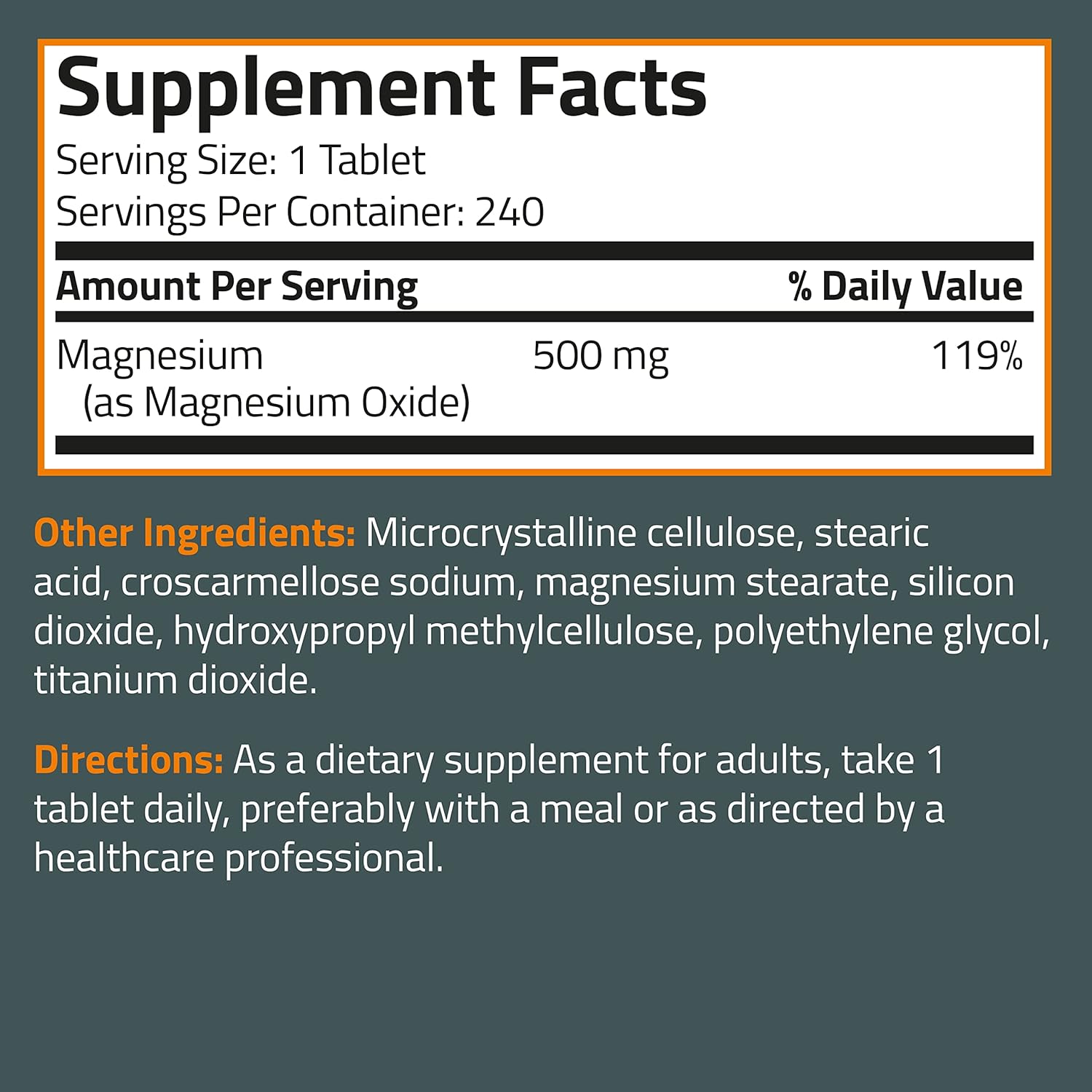 Non-GMO Bronson Magnesium 500 MG Tablets for Bone, Muscle, & Nervous System Support - 240 Vegetarian Tablets