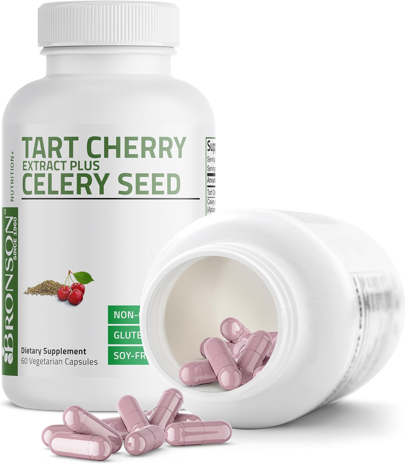 Non-GMO Bronson Tart Cherry Extract & Celery Seed Capsules for Uric Acid Cleanse, Joint Mobility & Muscle Recovery - 60 Capsules