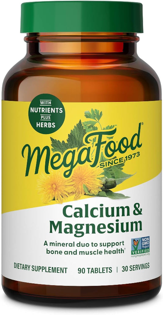 Non-GMO Calcium Magnesium Supplement for Bone & Heart Health - 90 Tabs - Fermented Magnesium Glycinate - Men & Women