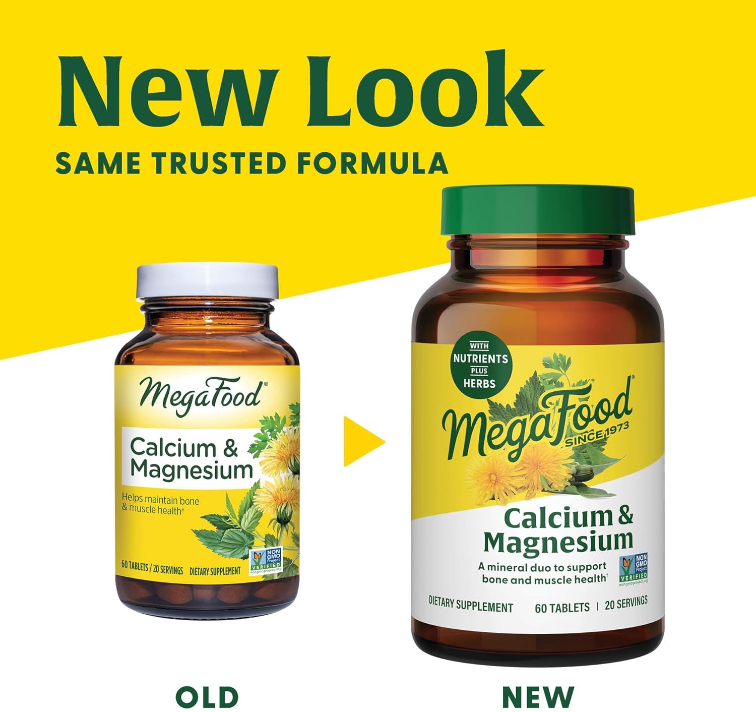 Non-GMO Calcium Magnesium Supplement for Bone & Heart Health - 90 Tabs - Fermented Magnesium Glycinate - Men & Women