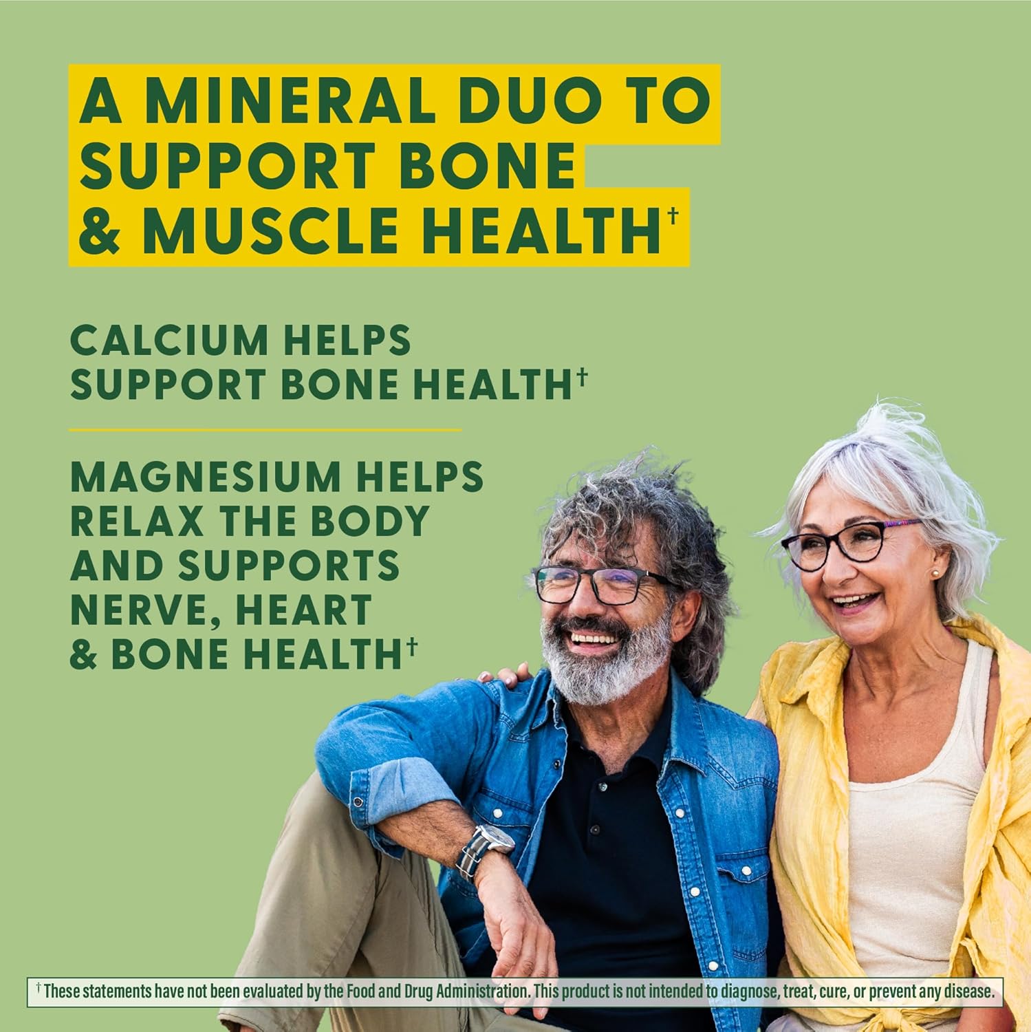 Non-GMO Calcium Magnesium Supplement for Bone & Heart Health - 90 Tabs - Fermented Magnesium Glycinate - Men & Women