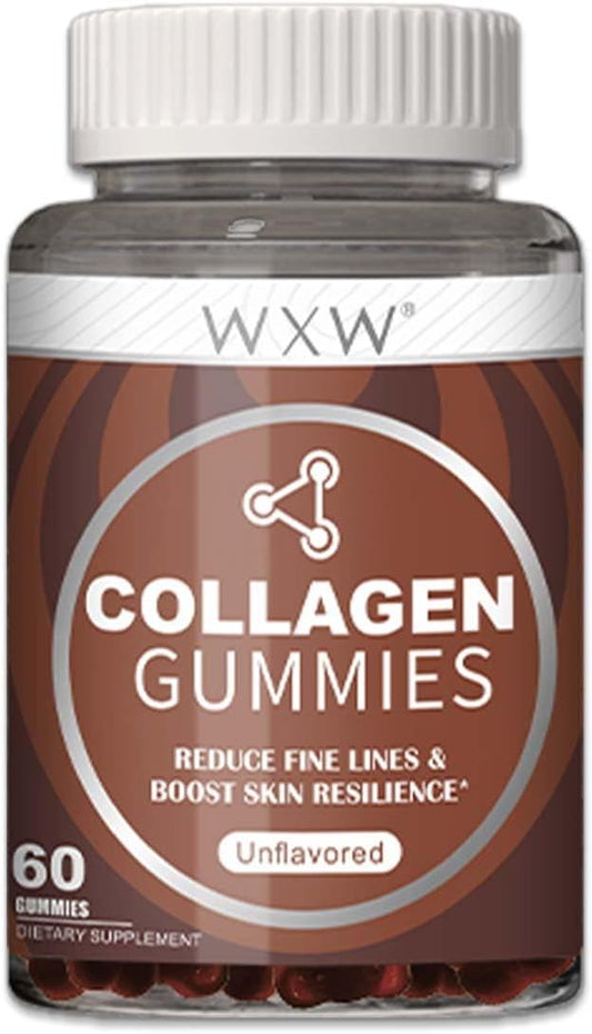 Non-GMO Collagen Peptides Gummies with Biotin, Zinc, Vitamins C & E for Hair, Skin, Nails - 60ct Unflavored Formula