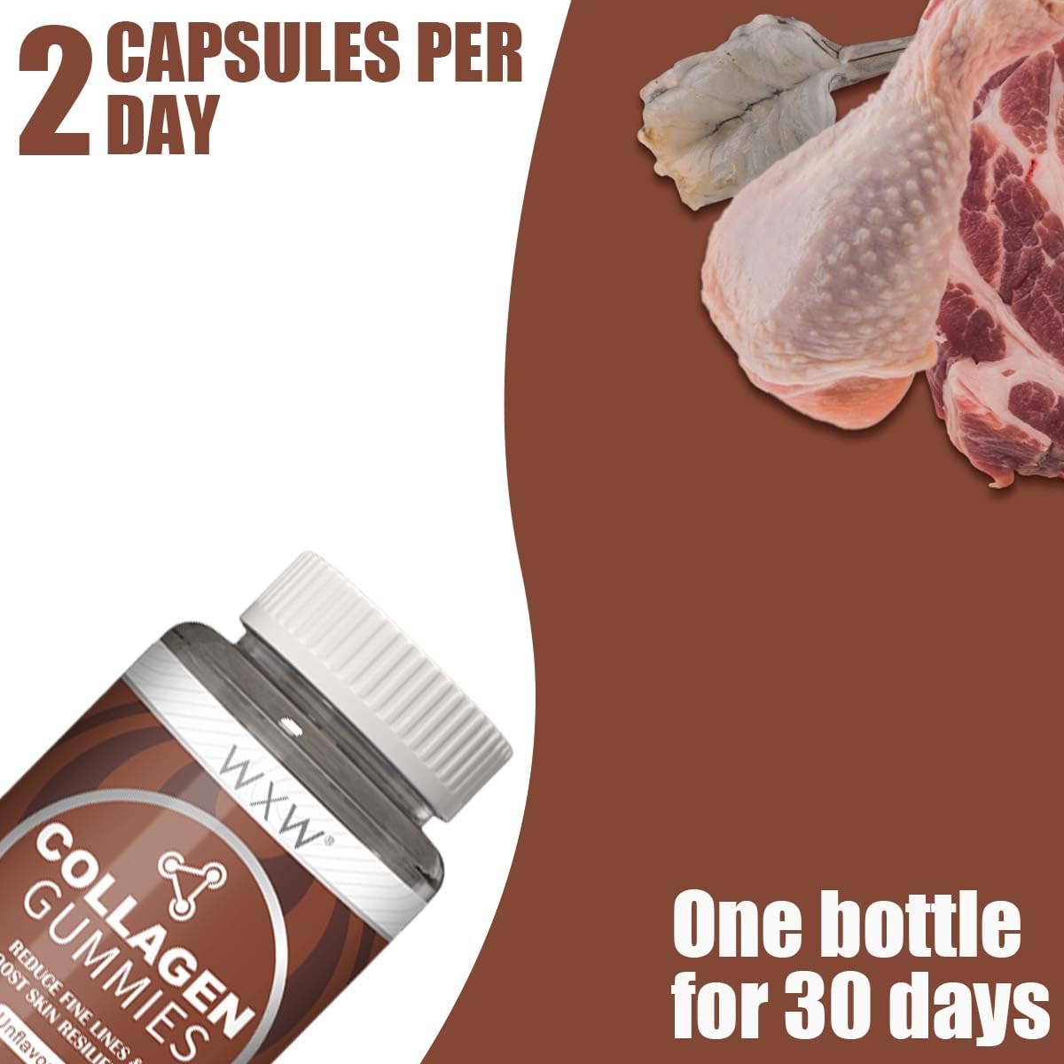 Non-GMO Collagen Peptides Gummies with Biotin, Zinc, Vitamins C & E for Hair, Skin, Nails - 60ct Unflavored Formula