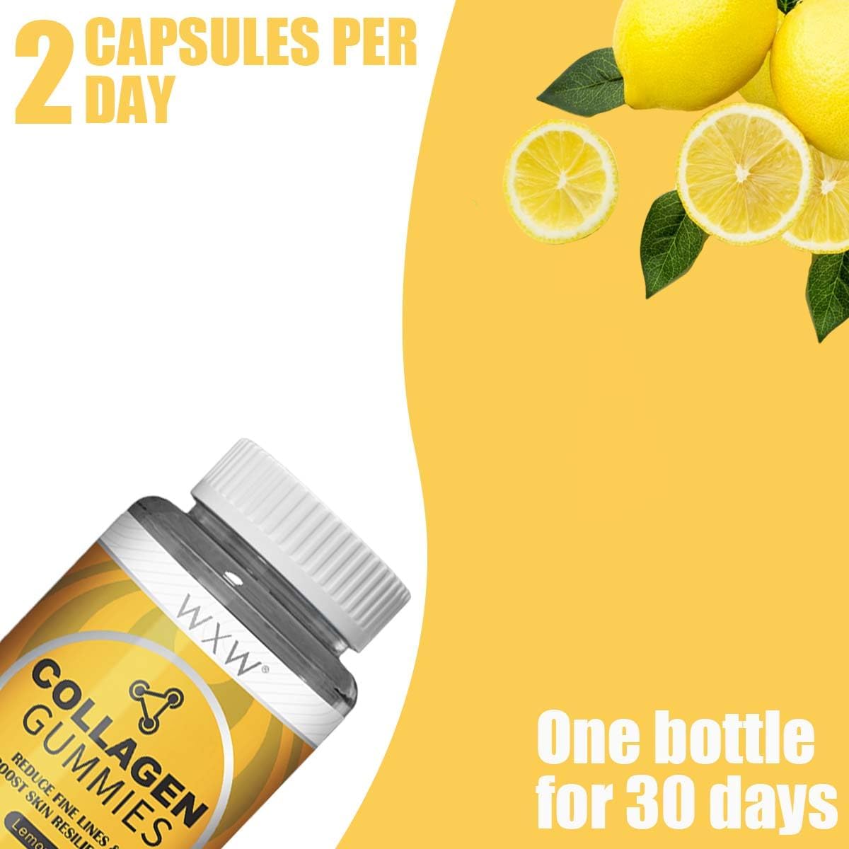Non-GMO Collagen Peptides Gummies with Biotin, Zinc, Vitamins C & E for Hair, Skin, and Nails - 60ct Lemon Flavor