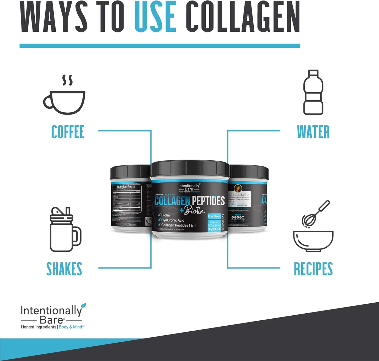 Non-GMO Collagen Peptides Powder with Biotin, Hyaluronic Acid - Grass Fed Protein Powder - Keto Friendly - 40 Servings