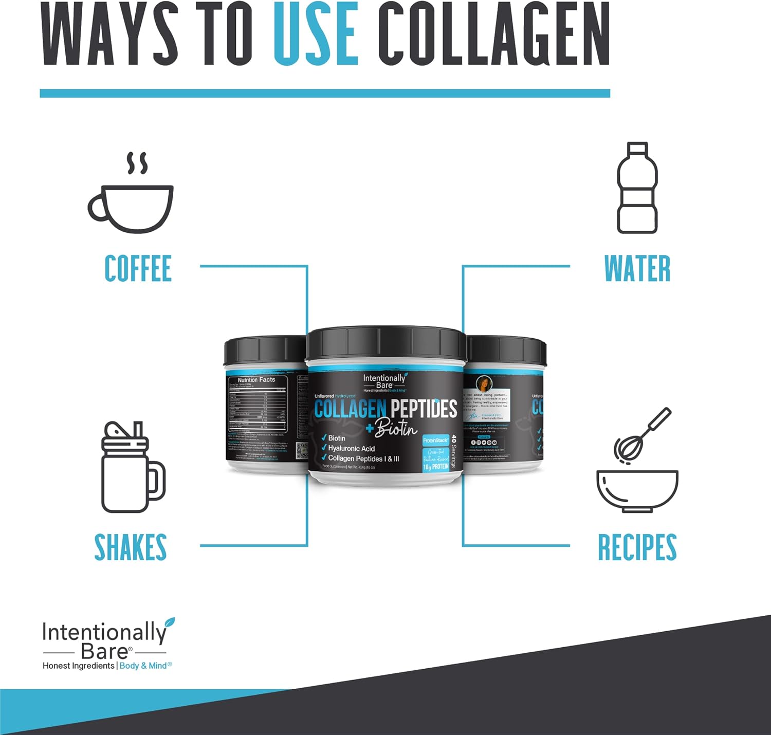 Non-GMO Collagen Peptides Powder with Biotin, Hyaluronic Acid - Grass Fed Protein Powder - Keto Friendly - 40 Servings