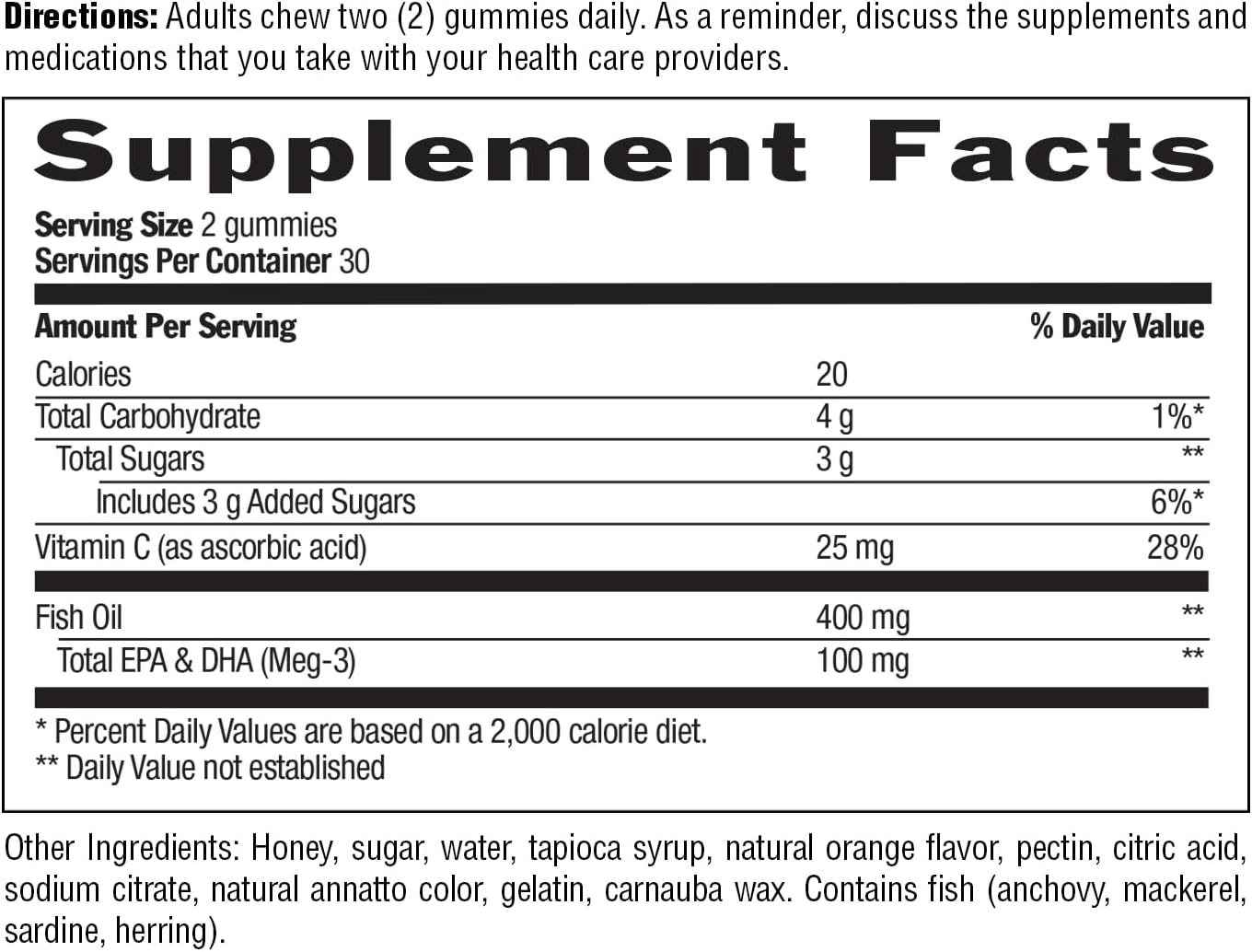 Non-GMO Country Life Omega-3 Honey Gummies - Certified Gluten Free - Promotes Cardiovascular and Brain Health