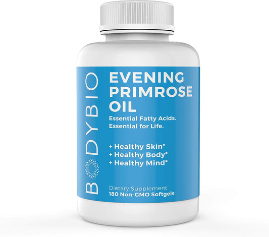Non-GMO Evening Primrose Oil Softgels for Healthy Skin & Hormone Balance - Cold Pressed, Natural Gamma Linolenic Acid, 180 Count