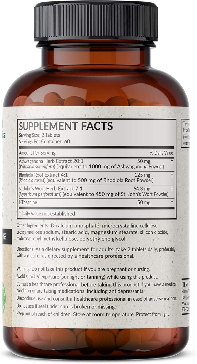 Non-GMO Futurebiotics Chill Pill with Ashwagandha, Rhodiola, St. John’s Wort, & L-Theanine - 120 Vegetarian Tablets
