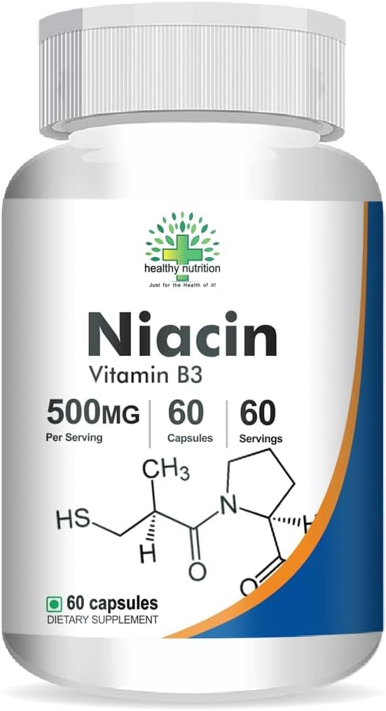 Non-GMO Gluten Free 500mg Niacin (Vitamin B3) Capsules - 60 Vegetarian Capsules