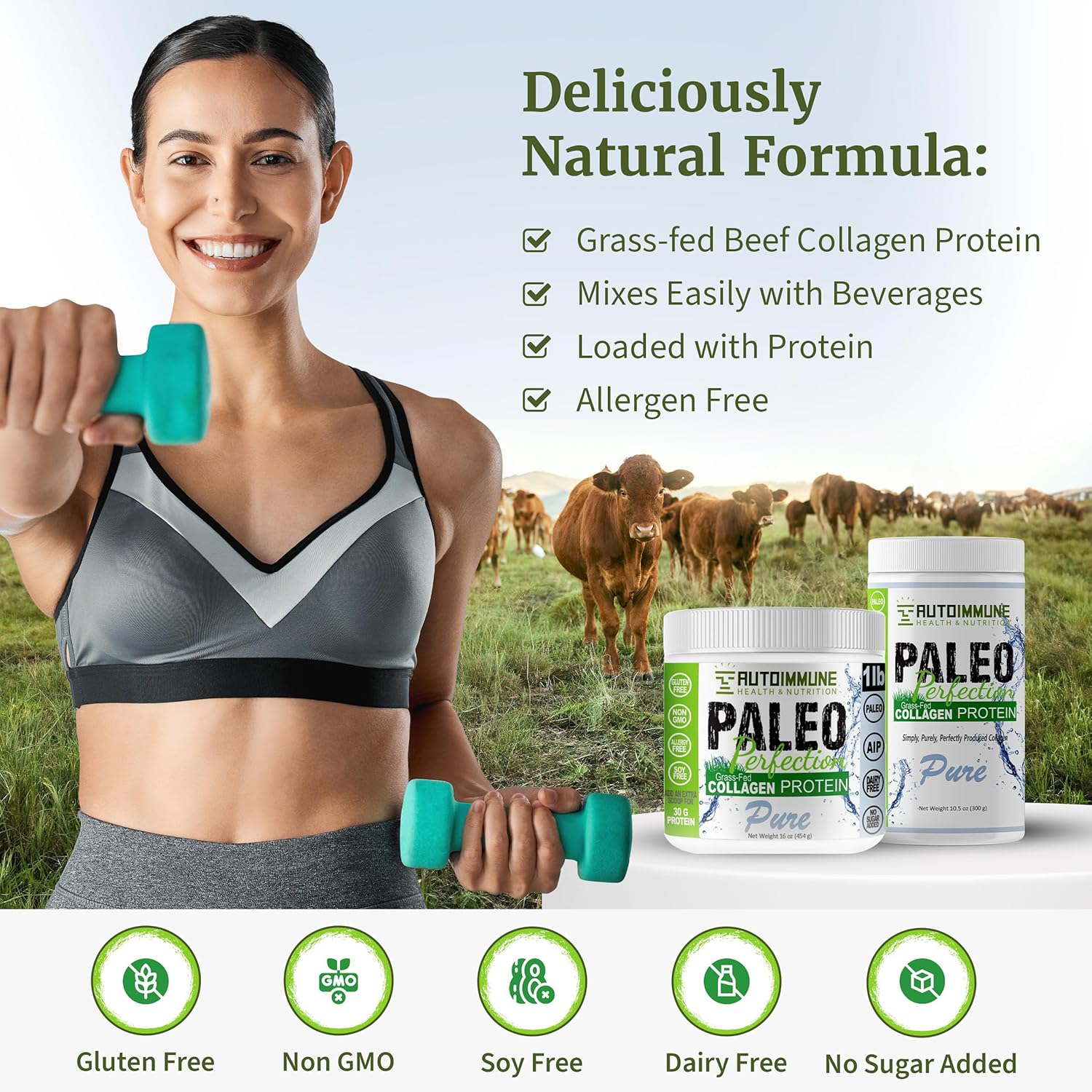 Non GMO Grass-Fed Beef Collagen Protein Powder for Autoimmune Health & Nutrition - 1 lb - Women & Men - Soy, Gluten, Dairy Free