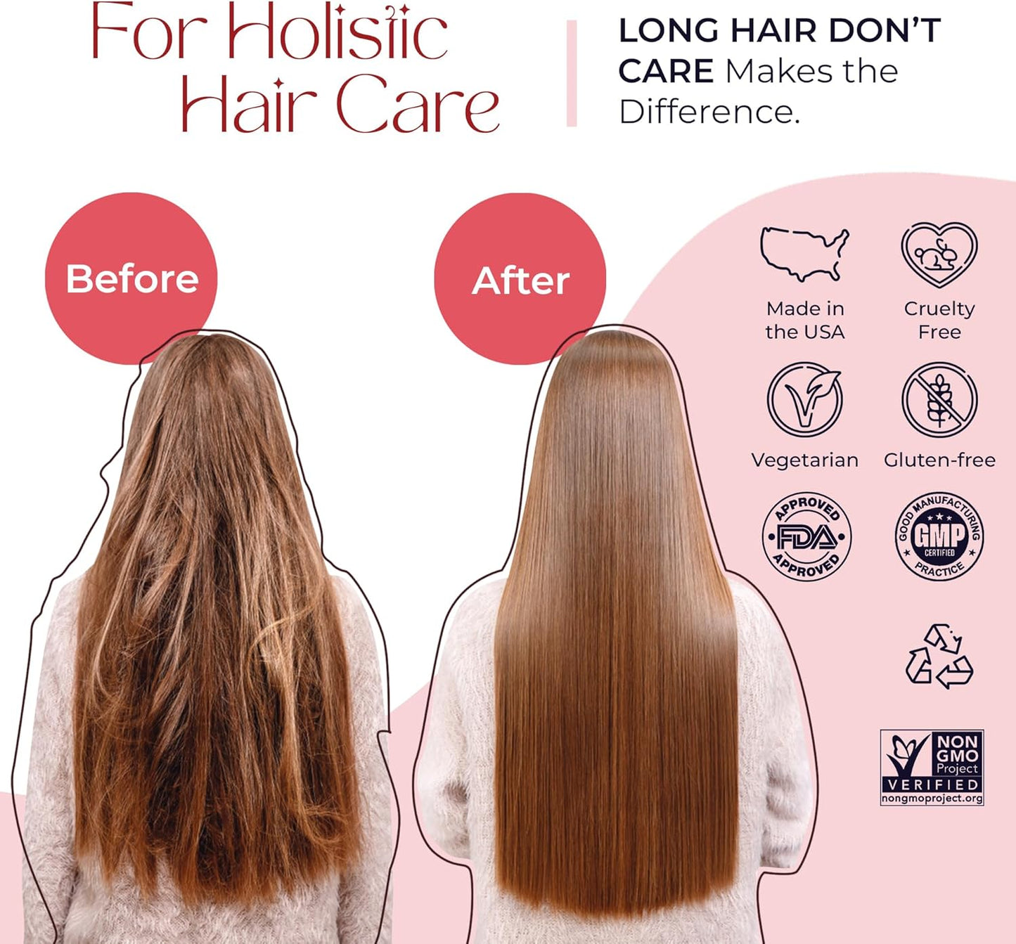 Non-GMO Hair Vitamins for Men and Women - Long Hair Vitalizing Gummies with Pantothenic Acid, Folic Acid, and Biotin - 60 Count