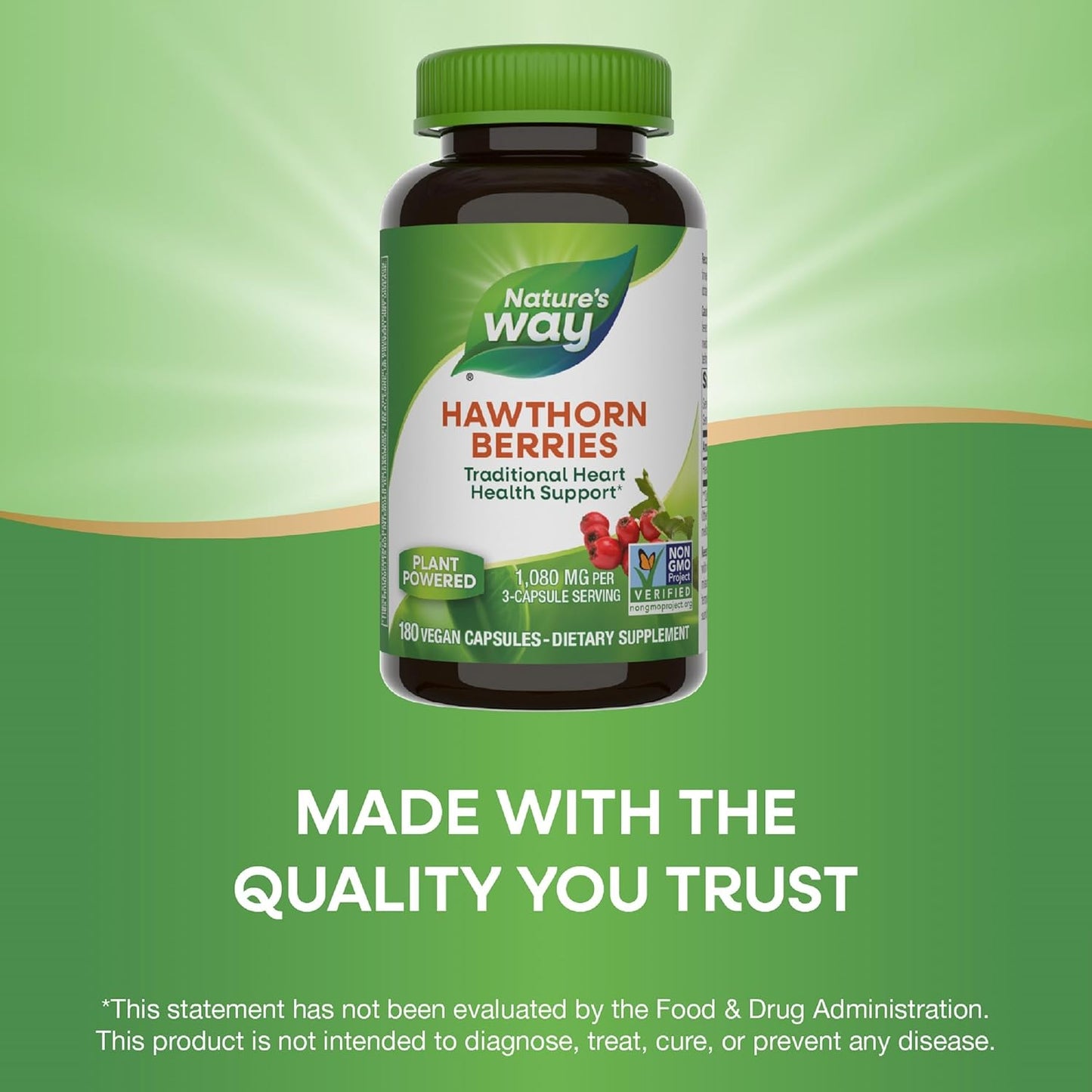 Non-GMO Hawthorn Berry Capsules for Heart Health Support - Herbal Supplement - 180 Vegan Capsules - Gluten Free