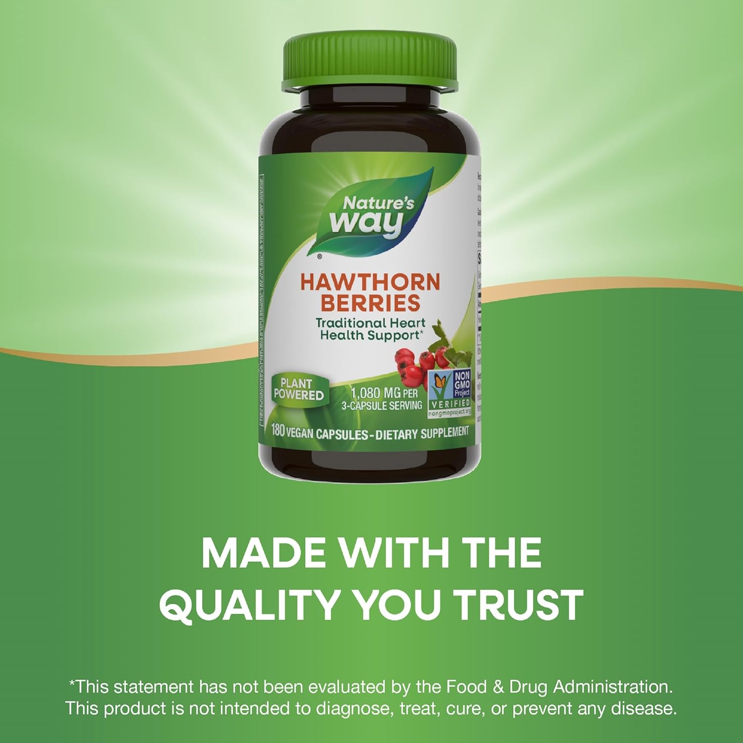 Non-GMO Hawthorn Berry Capsules for Heart Health Support - Herbal Supplement - 180 Vegan Capsules - Gluten Free
