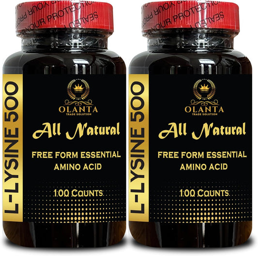 Non-GMO L-Lysine Supplement for Nitrogen Balance & Collagen Support - Boost Immunity - 2 Bottles 200 Counts