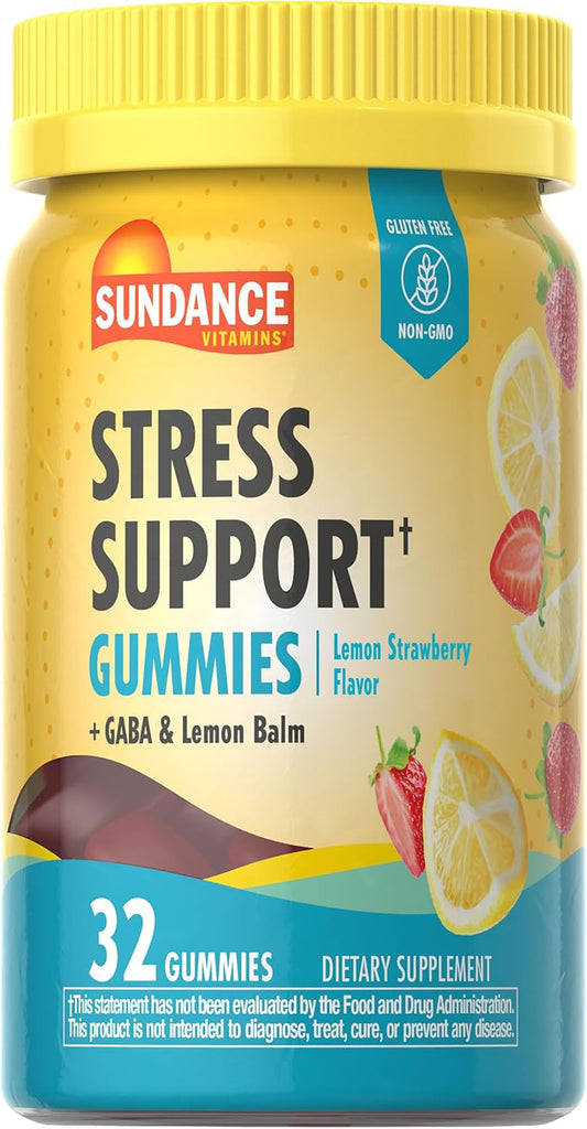 Non-GMO Lemon Strawberry Stress Support Gummies with GABA & Lemon Balm - 32 Count