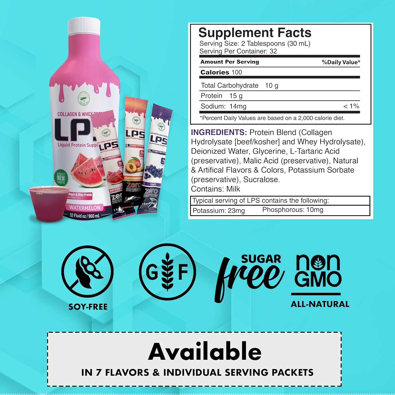 Non-GMO Liquid Collagen & Whey Protein Supplement - Sugar-Free Drink for Healthy Skin & Hair - Orange Flavor for Men & Women