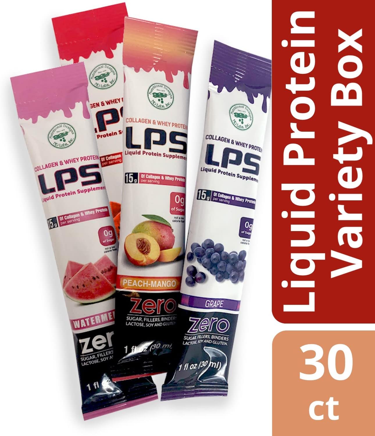 Non-GMO Liquid Collagen & Whey Protein Supplement Variety Pack - Sugar-Free Drink Promotes Healthy Skin & Hair - 60 Single Serve Packets for Men & Women