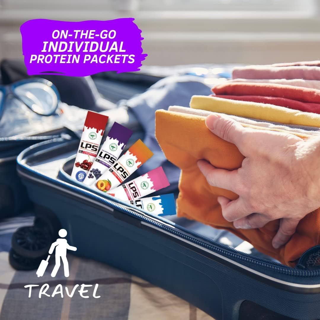 Non-GMO Liquid Collagen & Whey Protein Supplement Variety Pack - Sugar-Free Drink Promotes Healthy Skin & Hair - 60 Single Serve Packets for Men & Women