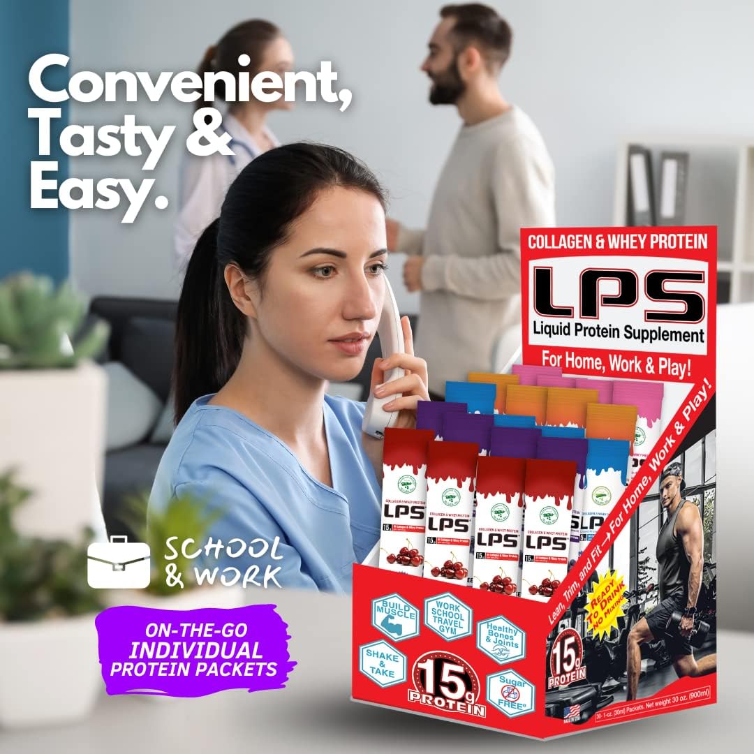 Non-GMO Liquid Collagen & Whey Protein Supplement Variety Pack - Sugar-Free Drink Promotes Healthy Skin & Hair - 60 Single Serve Packets for Men & Women