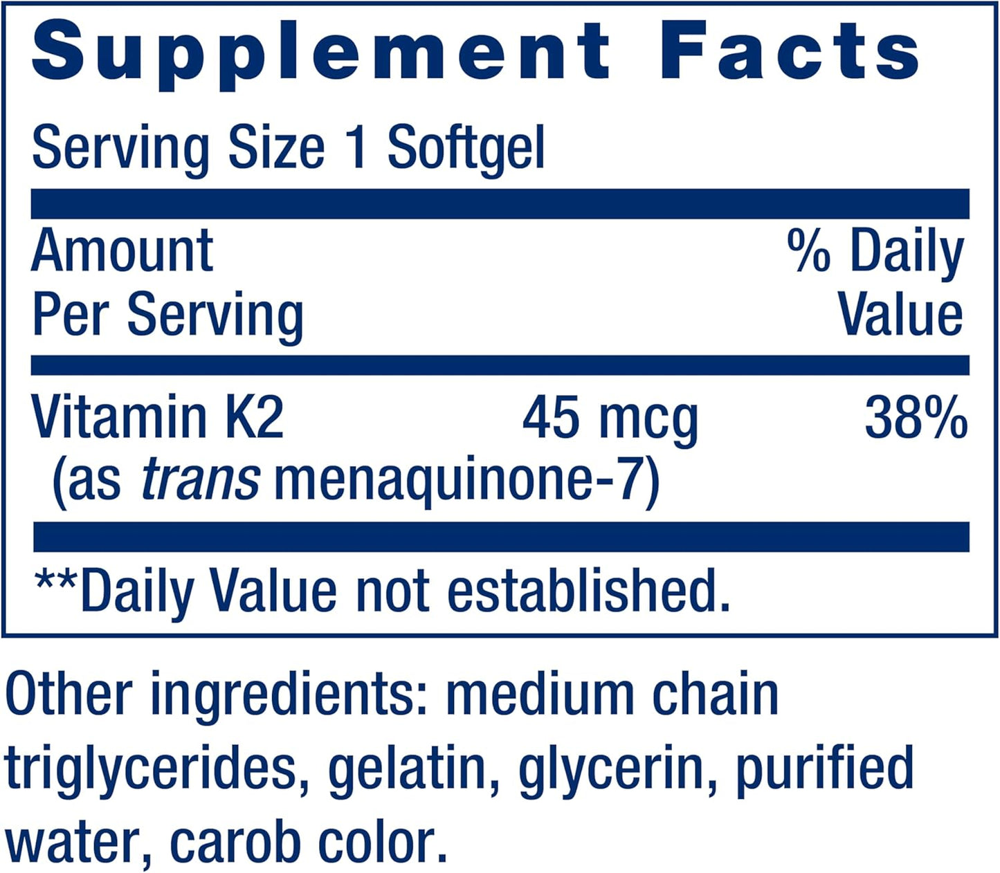 Non-GMO Low Dose Vitamin K2 Softgels for Arterial Health - 90 Gluten-Free Capsules by Life Extension
