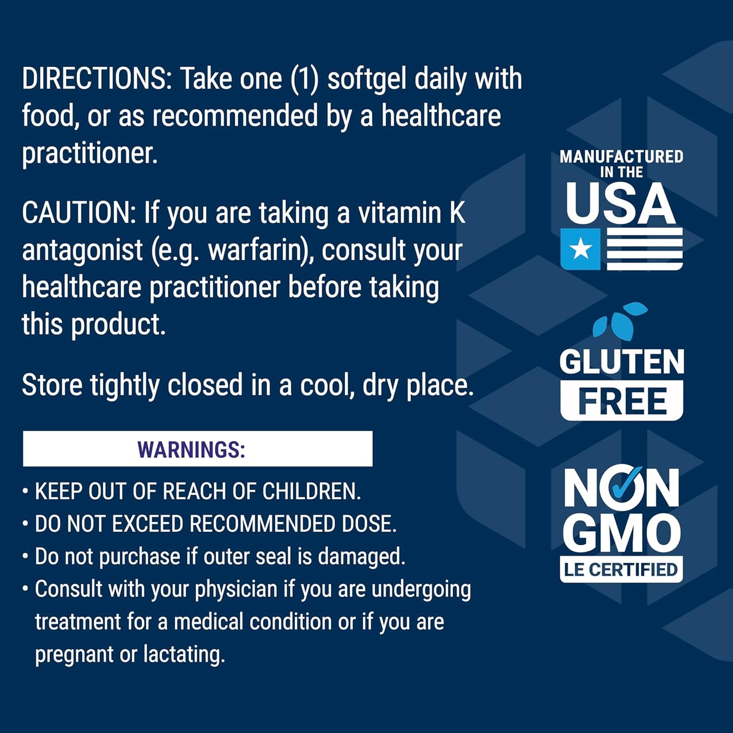 Non-GMO Low Dose Vitamin K2 Softgels for Arterial Health - 90 Gluten-Free Capsules by Life Extension