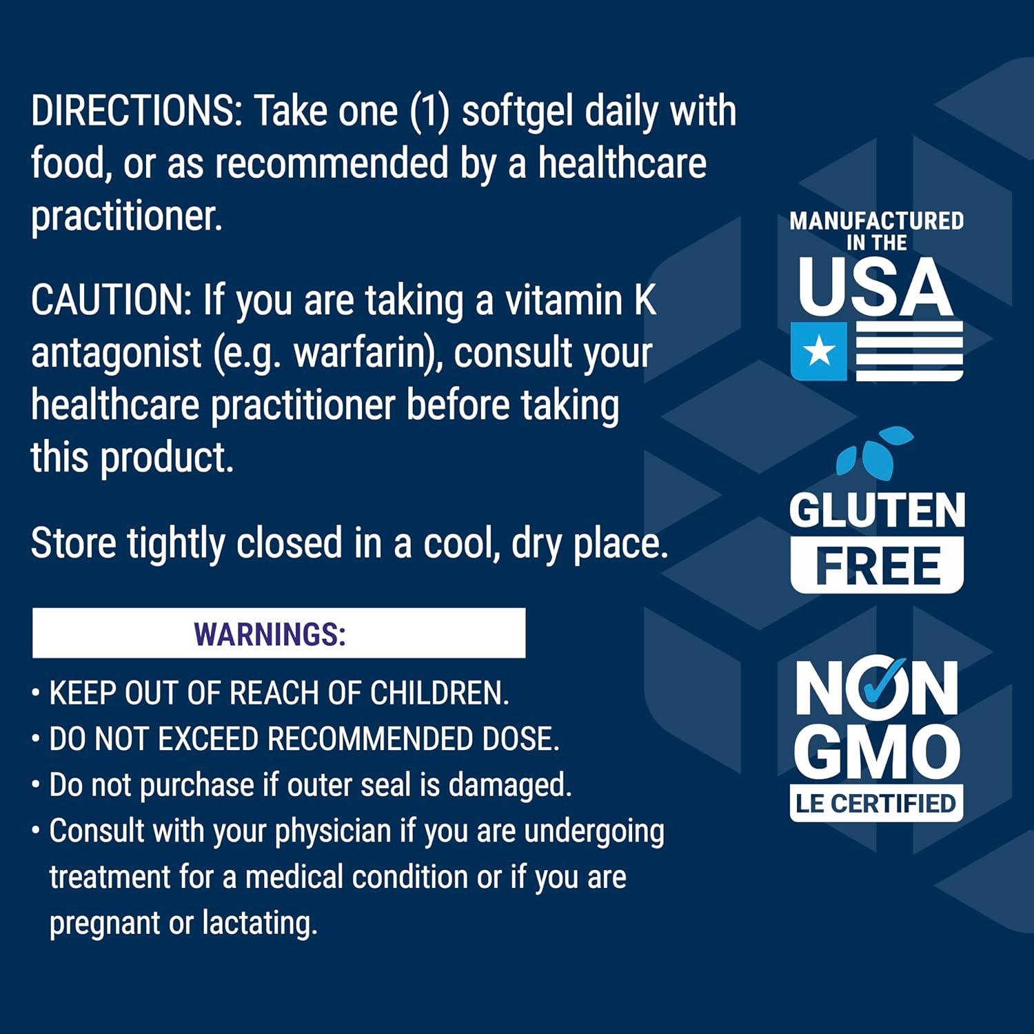 Non-GMO Low Dose Vitamin K2 Softgels for Arterial Health - 90 Gluten-Free Capsules by Life Extension