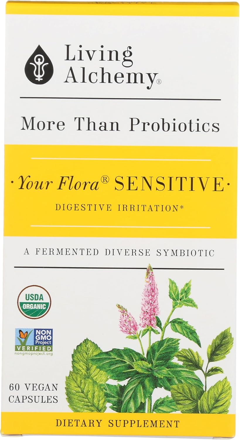Non-GMO Probiotic Capsules with Fermented Soybean, Lemon Balm, & Peppermint for Gut Balance - Prebiotics, Postbiotics - 60 Daily Capsules