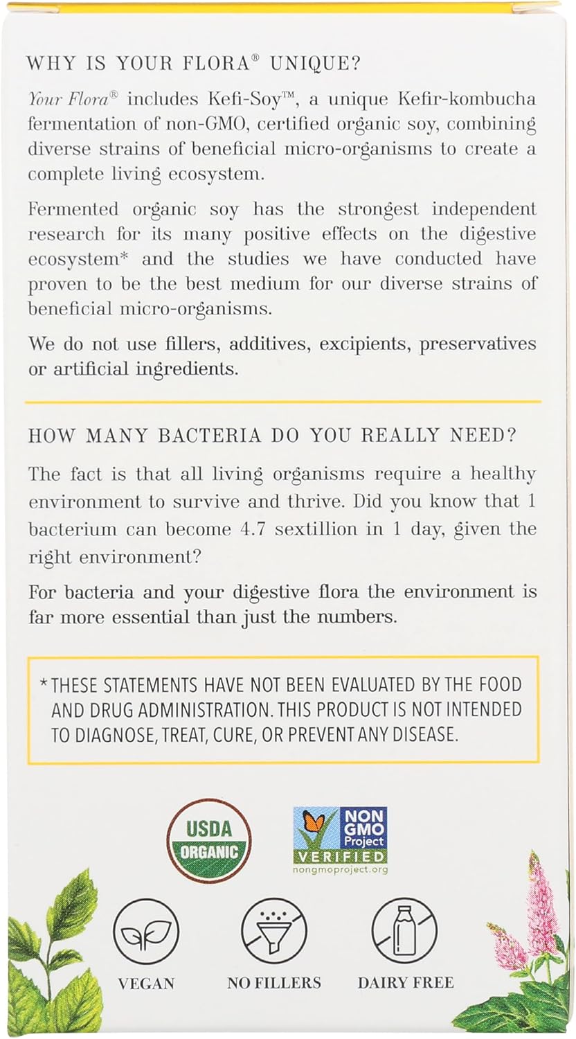 Non-GMO Probiotic Capsules with Fermented Soybean, Lemon Balm, & Peppermint for Gut Balance - Prebiotics, Postbiotics - 60 Daily Capsules