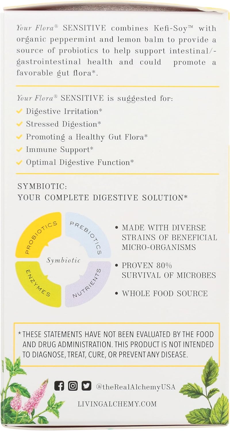 Non-GMO Probiotic Capsules with Fermented Soybean, Lemon Balm, & Peppermint for Gut Balance - Prebiotics, Postbiotics - 60 Daily Capsules
