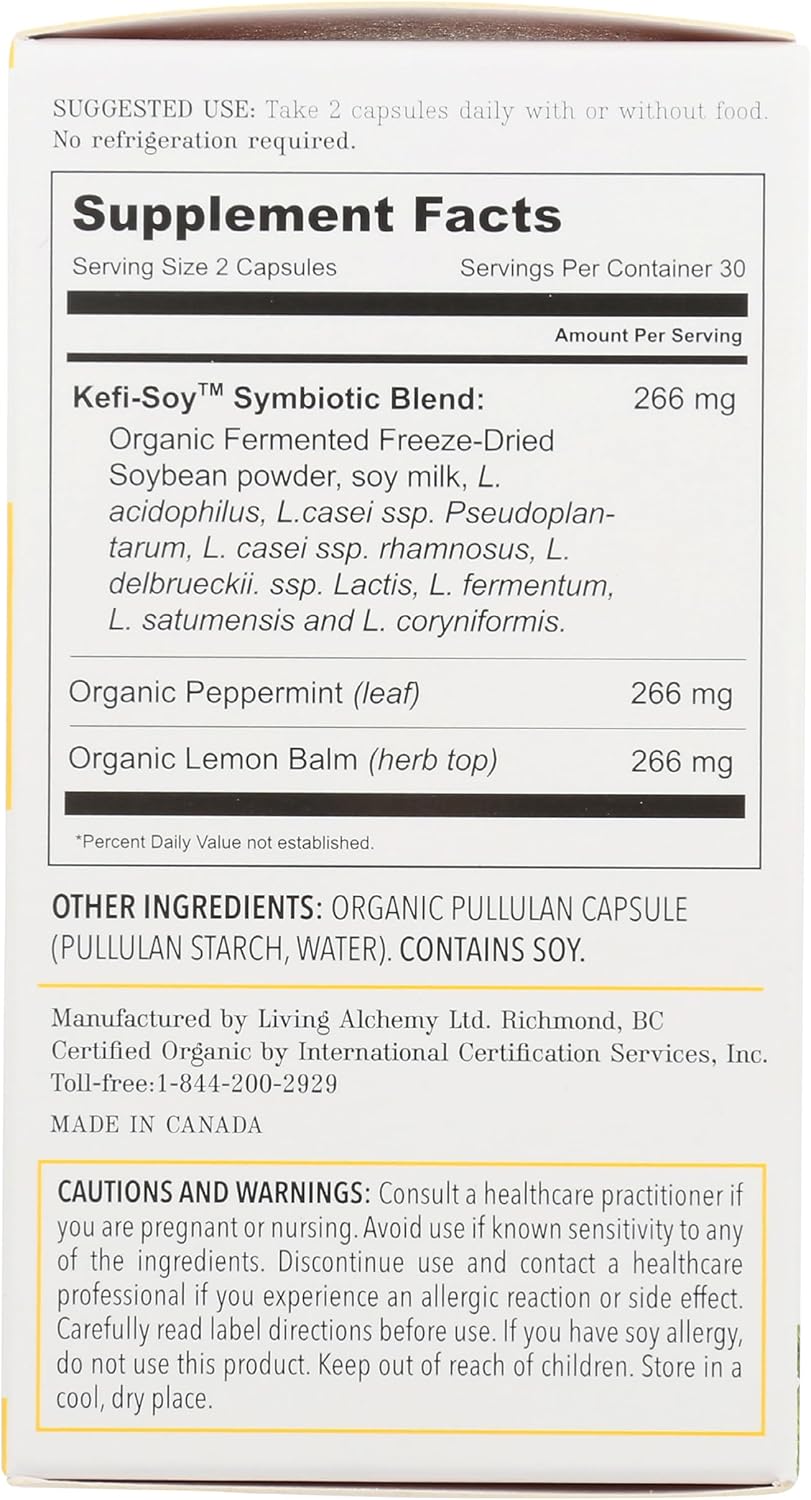 Non-GMO Probiotic Capsules with Fermented Soybean, Lemon Balm, & Peppermint for Gut Balance - Prebiotics, Postbiotics - 60 Daily Capsules
