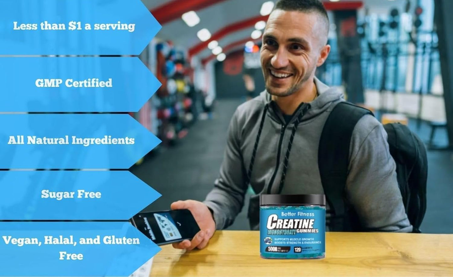 Non GMO Vegan Creatine Monohydrate Gummies for Better Fitness - Men and Women's Healthcare Supplement