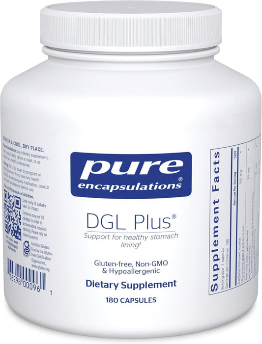 Non-GMO & Vegan Gut Health Supplements for Men & Women - Pure Encapsulations DGL Plus with Marshmallow Root, Aloe Vera Extract, Slippery Elm Bark - 180 Capsules