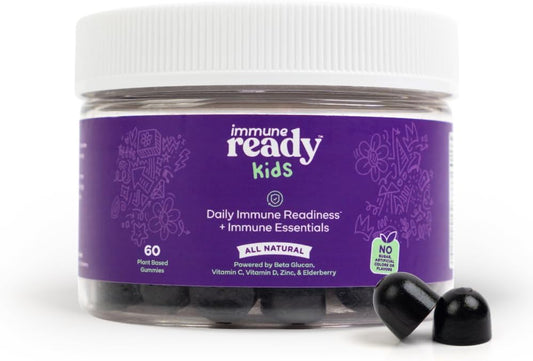 Non-GMO Vegan Kids Gummies with Immune-Boosting Beta Glucan, Elderberry, Vitamin C, D3, Zinc - Sugar Free Mixed Berry Flavor - 60 Gummies